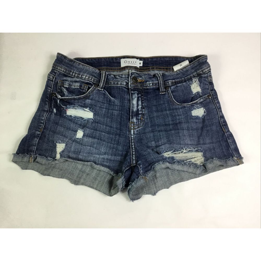 Oasis By Eunina‎ Booty Shorts Womens Size M Distressed Denim cut off Waist 30